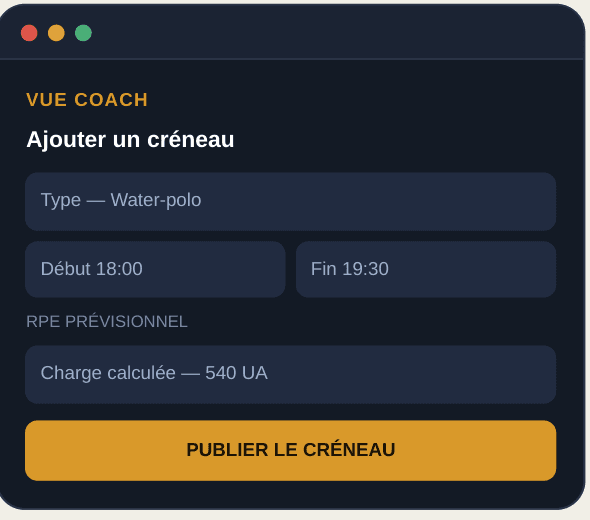 Vue coach : création d'un créneau d'entraînement
